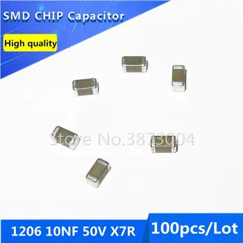 100pcs 1206 10NF 50V X7R 10% de Espessura do Filme Chip Capacitor Cerâmico Multilayer