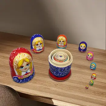 10Pcs Cartoon russas Boneca Matryoshka Boneca de Madeira de Empilhamento de Brinquedos Colecionáveis Ornamento de Aninhamento de Boneca para a Sala com uma Mesa de Escritório