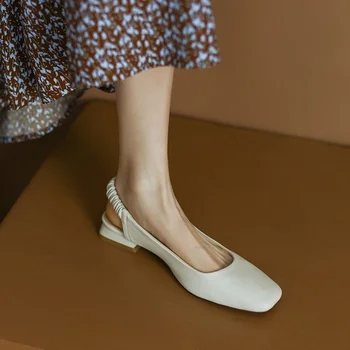 2022 a primavera e o verão as mulheres as sandálias de dedo do pé quadrado slingback casuais sapatos de salto baixo e as mulheres elegantes e sapatos confortáveis