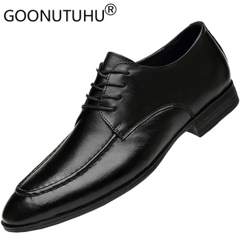 2022 Estilo de Moda de Sapatos de homem Vestido de Couro Genuíno Laço Clássico Derby Sapato de Homem de Terceiros Escritório Formal Sapatos Para Homens de Tamanho 36-47