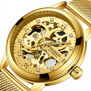 2022 FNGEEN 6018 Relógio de Ouro Mens Novo Top de marcas de Luxo do Esporte Relógio de Design Automático Esqueleto relógio de Pulso Relógio Masculino