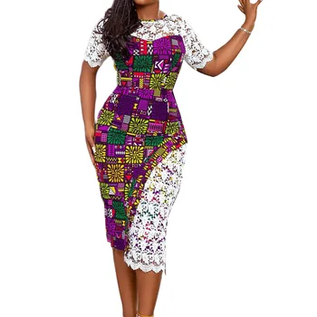 2022 Nova Chegada de Impressão Africana Vestidos para Mulheres de Verão, Mulheres Africanas de Manga Curta-O-pescoço Vestido Africano Roupas das Mulheres