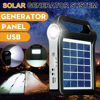 220V Recarregável Painel Solar, Sistema de Alimentação USB de Carregamento do Gerador Com Lâmpada LED Solar Exterior do Kit de Carregamento de Telemóveis
