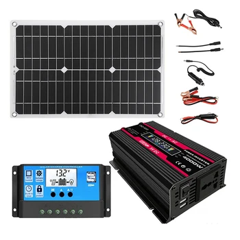 220V Sistema de Painel Solar 18V18W Painel Solar+30A Controlador de Carga+4000W forma de Onda da tenso Inversor de Geração de Energia, Kit de