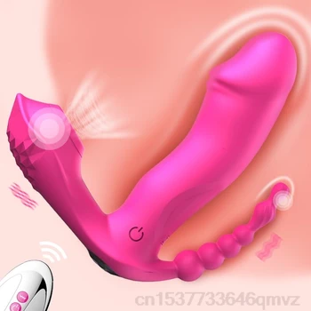 3 EM 1 sem Fio Calcinha Vibrador Vaginal Orgasmo Anal Vibrador brinquedo do Sexo para as Mulheres Wearable Chupando Aquecimento Clitóris Estimulador do Ponto G