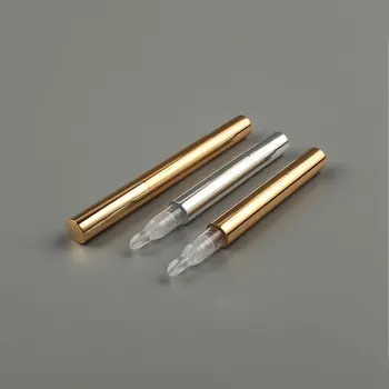 3 ml de Silicone Cabeça Brilho Labial do Tubo de Ouro/Tira compõem Ferramenta de Luxo Portátil Vazias de Embalagens de Cosméticos Recipiente 50pcs/monte