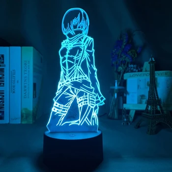 3d Lâmpada Ataque Titan Mikasa Ackerman Figura Crianças Nightlight para Decoração do Quarto do Diodo emissor de Mudança da Cor de Luz do Anime Presente