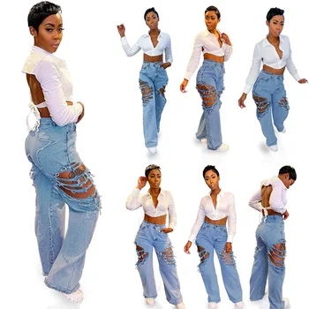 5 Estrelas em Patchwork Y2K Calças Baggy Mulheres de Cintura Alta Jeans Hip Hop Tendência Buraco Casual Streetwear Reta Calças Jeans