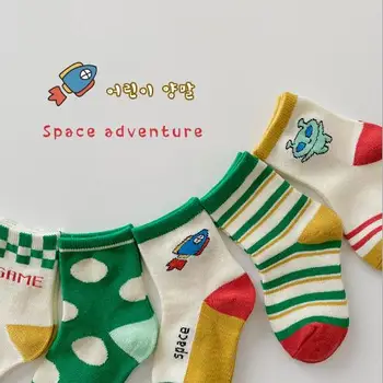 5Pairs/lote 1-12 Ano de 2021 a primavera e o outono fino desenho animado espaço rocket baby crianças, crianças menino de meias