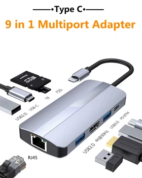 9 em 1 USB C Estação de Ancoragem com PD 87W 4K HDMI,USB3.0/2.0 SD/TF Leitor de Cartão Adaptador Multiporta para MacBook Xiaomi TypeC Dispositivo