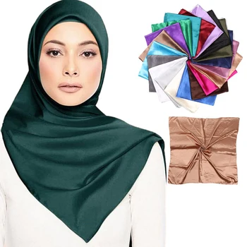 90*90 cm de seda mistura praça lenços soild ringgit hijab lenço de vestuário islâmico turbante para a mulher turbante muçulmano xale e enrole