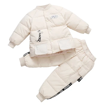 a criança de baixo revestimento calças conjunto causal grosso casaco calças definido para 1-6years criança pequena criança de Inverno de roupas quentes conjunto