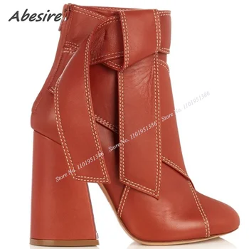 Abesire Vermelho Chuky Calcanhar Ankle Boots de Volta Zipper Lace up da Banda Decoração Sólido Sapatos para as Mulheres de Salto Alto da Moda Zapatillas Mujer