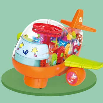 ABS Claro Mecânica Engrenagem do Bebê Avião de Brinquedo com Música, Luzes de Presentes para as Crianças uma Aprendizagem Precoce de Brinquedos Educativos Presente de Natal