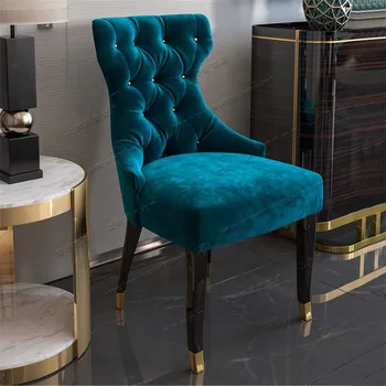 Alta qualidade-Americano de madeira sólida azul flannelette cadeira de jantar a luz de luxo Europeu de Tecnologia pano de cadeira de escritório, hotel restauran
