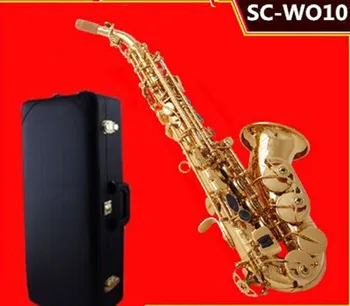 alta qualidade SC-W010 Pequena Curva Saxofone Soprano Eletroforese de Ouro Sax si bemol Instrumentos com Acessórios Caso de Navio Livre