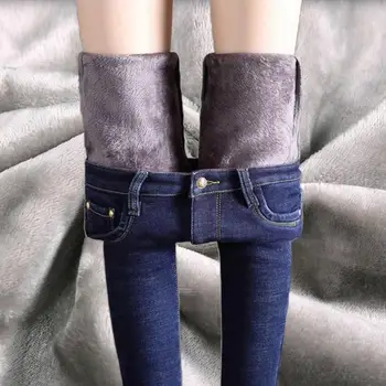 Além De Veludo Grosso Jeans Para Mulheres Inverno Pés Pequenos Stretch Jeans Feminina Cintura Alta Apertado Do Magrinho Lápis Quente Calças