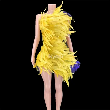 Amarelo Sexy Curto Camisa De Aniversário Para Celebrar A Festa Do Clube De Noite Vestidos De Mulheres Cantor De Dança De Discoteca Roupa Traje Novo