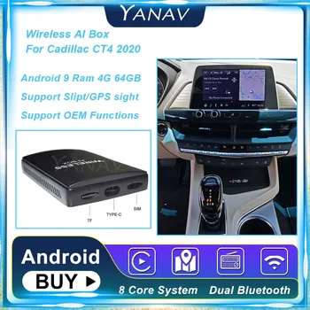 Android 4G 64GB Carplay sem Fio Ai de Caixa Para o Cadillac CT4 2020 Qualcomm 450 AI Adaptador Plug and Play Netflix de Vídeo do Google