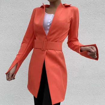 As mulheres Simples do Office Blazer com Grandes Correia Buttonless Cor Sólida Comprimento Médio Casual Blazer Terno 2021 Nova Moda Trajeto Desgaste