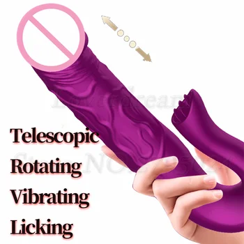 Automático Telescópico Rotativo Vagina Enorme Vibrador Vibrador De Língua Lambendo O Clitóris Ponto G Estimulador Anal Plug Brinquedos Sexuais Para As Mulheres