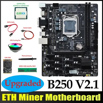 B250 V2.1 ETH Mineiro placa-Mãe 12PCIE+G39XX CPU+4GB de RAM DDR4+128G MSATA SSD+Fã+Cabo SATA+Mudar+Cabo de massa Térmica