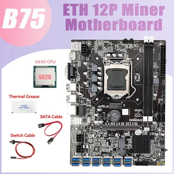 B75 ETH Mineiro placa-Mãe 12 PCIE USB+G620 CPU+Cabo SATA+Mudar+Cabo de massa Térmica LGA1155 B75 USB BTC placa-Mãe