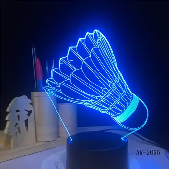 Badminton 7 de alteração de cor 3D Lâmpada Remoto, interruptor do Toque 3d Luminárias de presente de Natal para Rom luzes da Noite do Diodo emissor de Luz AW-2056