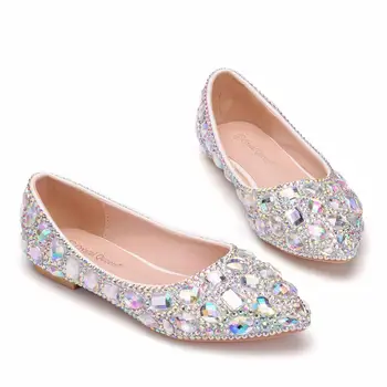 BCEBYL Cristal Pontiagudo Dedo do pé de Noiva de Strass Colorido Flats Superficial Boca Calcanhar de Casamento de Mulheres Sapatos elegantes tênis mulheres