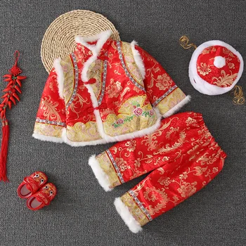Bebê De Ano Novo Desgaste De Natal De Estilo Chinês, O Traje Tradicional Chinoiserie Bordado Engrossar Tang Terno Vintage Étnica Roupas 