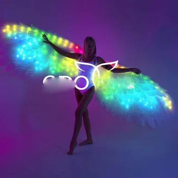 Boate performance em palco de eventos LED de grandes asas brancas GOGO show de abertura de dança luminosa de luz até as asas Parque paraíso desgaste