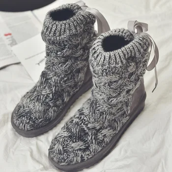 Botas de neve de Senhoras de Inverno Tecer Meados Botas Sapatos Quentes de Pelúcia Confortável, resistente ao Desgaste e Não desliza Feminino de Neve Sapatos de Algodão
