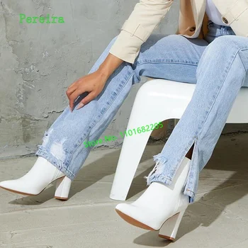 Branco Croc Ankle Boots 2022 Mulheres Chegada Nova Soild Pontiagudo Dedo do pé Chunky Calcanhar Zipper Moda Trajeto Sapatos Para o Frete Grátis