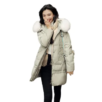 Cabelo Real Gola para Baixo do Casaco de Mulheres de Médio E Longo Inverno 2020 Novas coreano Estilo Solto Aluno Branco Pato para Baixo do Brasão