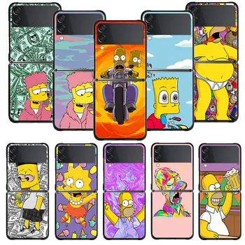 Caso de telefone Para Samsung Galaxy Z Flip 4 Z Flip3 5G Shell para Galaxy Z Virar Capa Dura de Homer, Bart Simpsons Emocionante Medo de Ciclismo