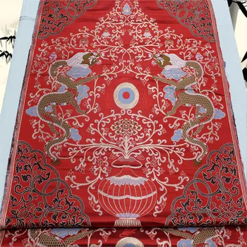 CF617 Dragão Vermelho de Estilo Chinês, Jacquard de Seda, Brocado Tecido Chinês Vestido de Noiva Tecido Budismo Roupas Chinesas de Têxteis Lar