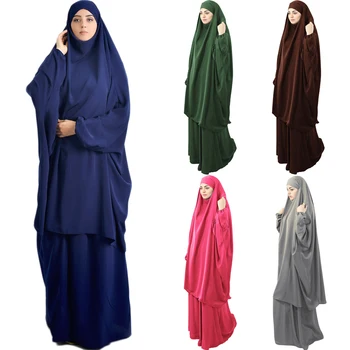 Cobertura Completa Abaya Mulheres Muçulmanas Com Capuz Longo Khimar Paryer Vestuário Vestido De 2 Peças De Conjunto Kaftan Jilbab Burca Eid Ramadã Islã Roupas