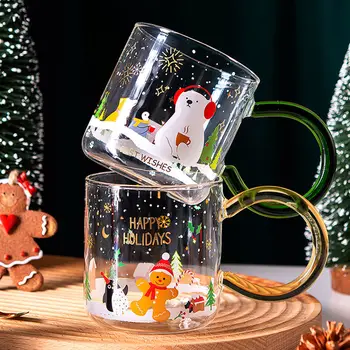 Com tema de natal Óculos Copo com uma Colher de Leite e Café Lidar com Caixa de Presente Dar de Presente de natal Copos de Produtos Domésticos