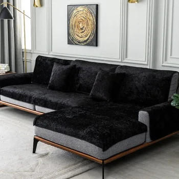 Cor sólida luxuoso tecido de sofá tampa personalizar sofá de Canto protetor de tampa de assento duplo Sofá de couro anti-derrapante sofá capa de almofada
