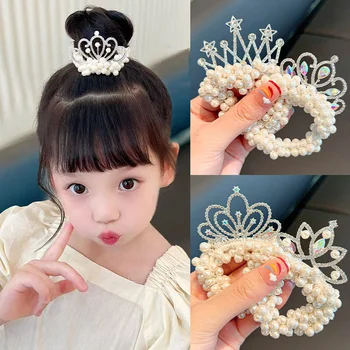 Crianças Coroa Cocar Princesa Cabeça Cordas Coreia Novas Esferas De Flores Meninas Laço De Cabelo Da Cabeça De Borracha Da Banda De Acessórios