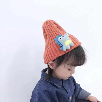 Crianças de Outono e de inverno de desenhos animados dinossauro forma de chapéu de malha coreano crianças quente com capuz chapéu de meninos e meninas de lã cabeça chapéu