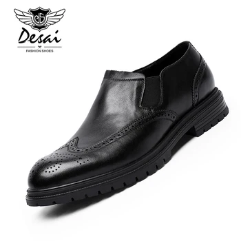 DESAI Homens de verdadeiro Sapatos de Couro Fino de Costura de Calçados de Borracha Composto Fundo antiderrapante, Resistente ao Desgaste e Sapatos Oxfords Homens