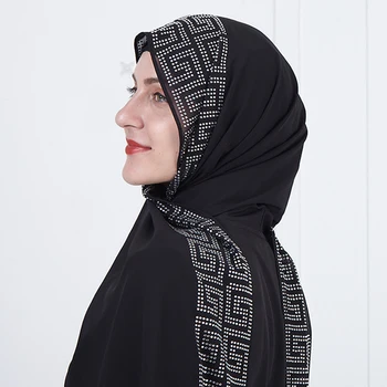 Direto da fábrica T002 Muçulmano chiffon broca quente lenço de qualidade cachecol lenço 90X180