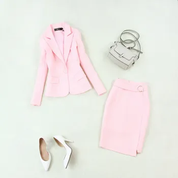 duas peças de conjunto saia da Primavera e do verão nova moda tamanho grande, cor-de-rosa simples terno + pacote de hip saia dividida OL profissional de terno