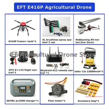 EFT E416P 16L 4 Eixo AgriculturalSpraying Drone 16KG de Dobramento Quadcopter com X9 Sistema de Energia H12 K3APro K++ Conjunto Completo