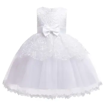 Elegante Laço Branco Bordado Vestido de baile Vestido para o Casamento de Crianças Roupas de 1-5 Anos de Bebê Meninas de Vestido de Noite para a Festa de Aniversário