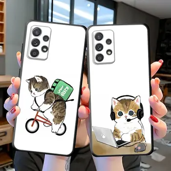 Engraçado dos desenhos animados do Gato Kitty Quadrinhos Caso de Telefone Para Samsung Galaxy S22 S20 S21 Fe Ultra S7 S8 S9 S10e Plus Ultra 5G Capa Preta Fundas