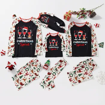 Espírito de natal Copos de Vinho Loungewear Família Correspondência de Pijama Conjunto 2-12Y Bebê Crianças Natal da Família de pijamas, Pijamas