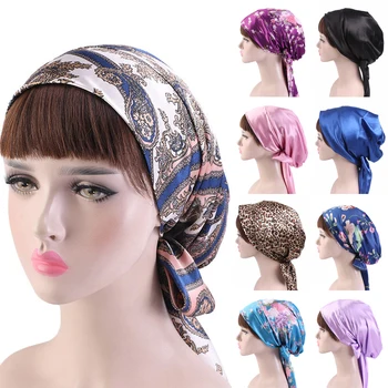 Floral Cor Sólida Cetim Headwraps Multi-Propósito Laço Jersey Muçulmano De Uma Peça Interna Hijab Tampão Da Cabeça Turbante Curativo Cabelo Cachecol