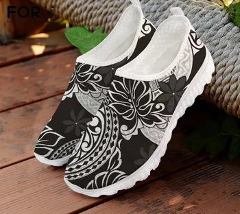 FORUDESIGNS Sapatos Mulheres Flats, Sapatilhas 2021 Polinésia Tribal da Flor Impresso Verão Feminino Slip-on Malha de Ar de Senhoras Walking Shoes